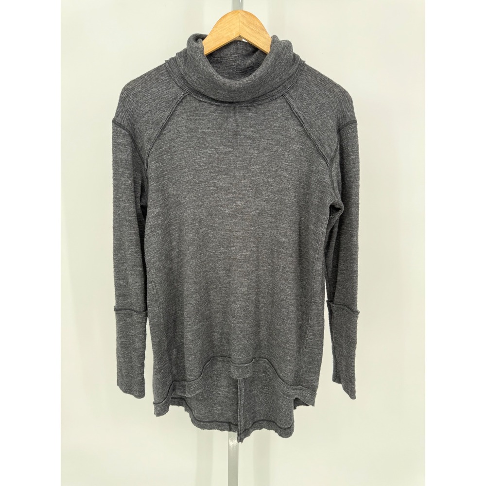 We The Free People Thermal‎ Knit Tunic Top Pullover Long Sleeve Gray